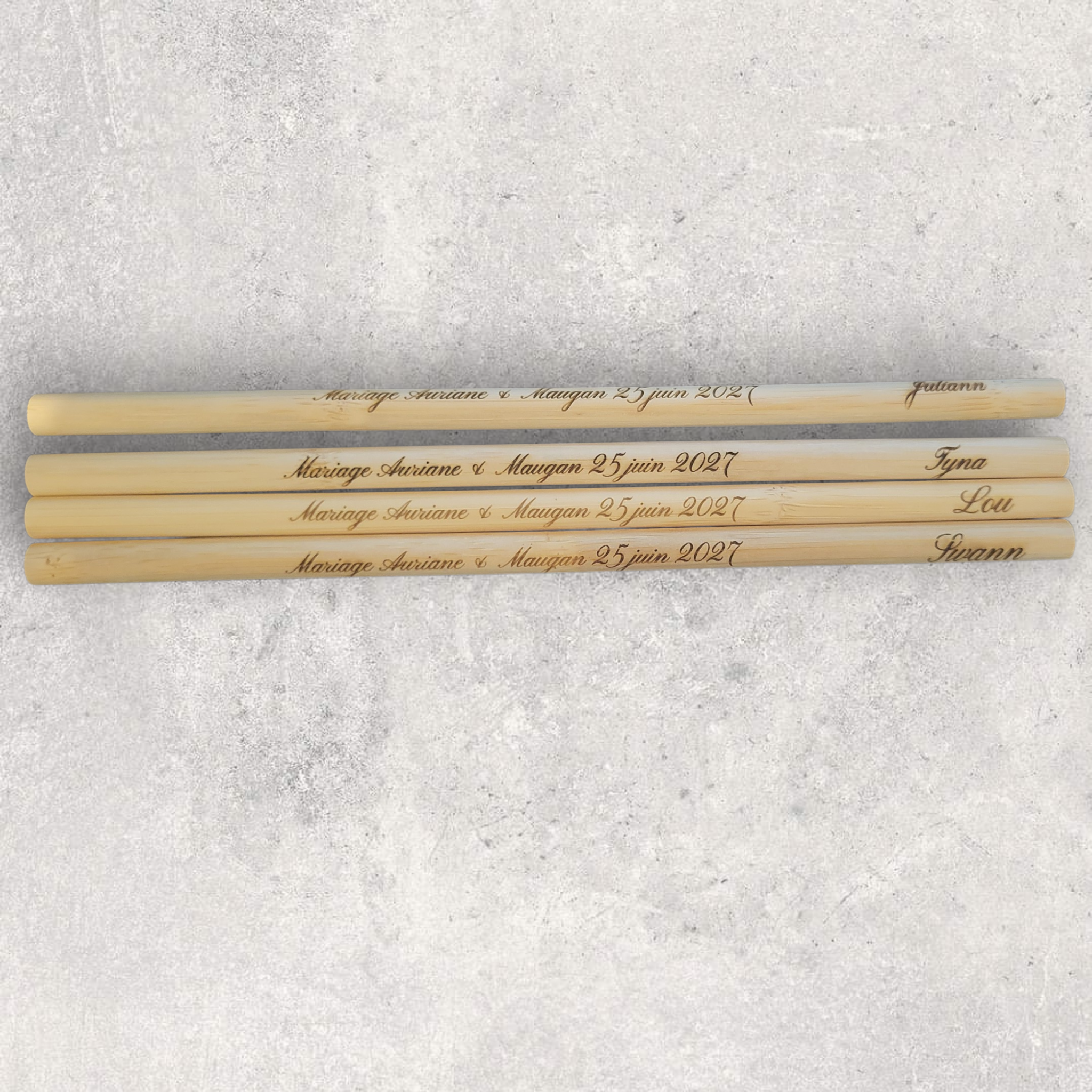 Pailles personnalisées en bambou – Gravure prénom & date