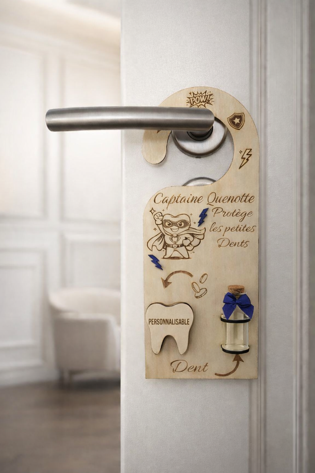 Accroche-porte “Capitaine Quenotte” personnalisé – Boîte à dents magique pour enfant