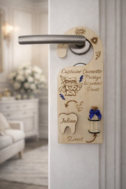 Accroche-porte “Capitaine Quenotte” personnalisé – Boîte à dents magique pour enfant