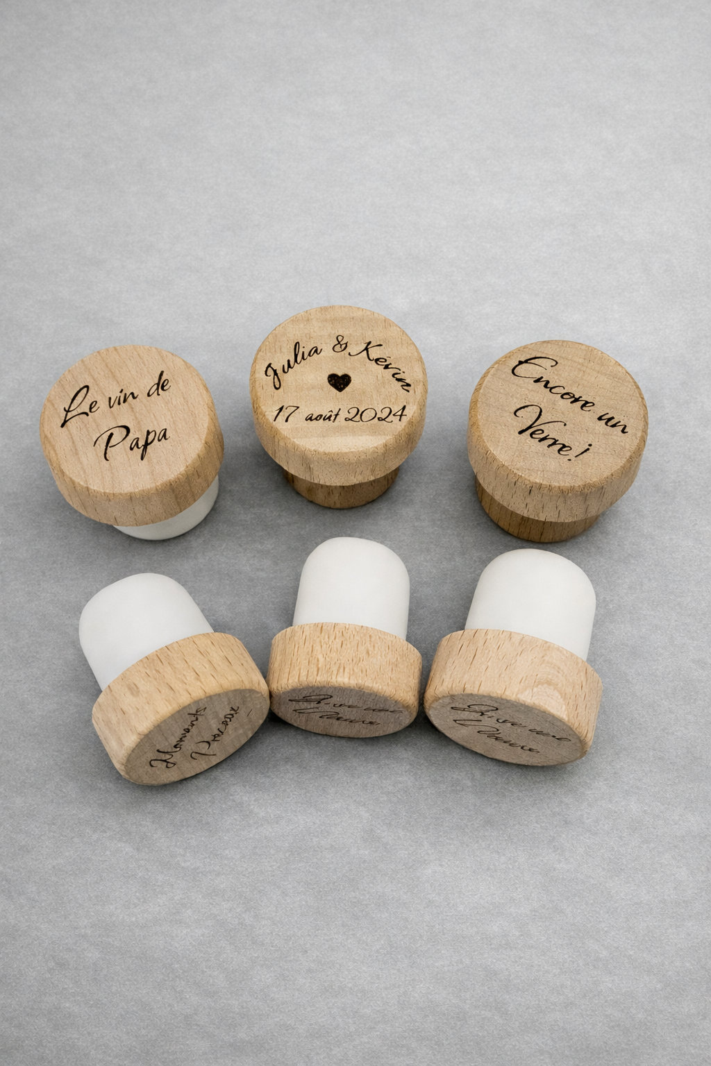Bouchon de vin personnalisé – Gravure sur bois (prénom, date, message)