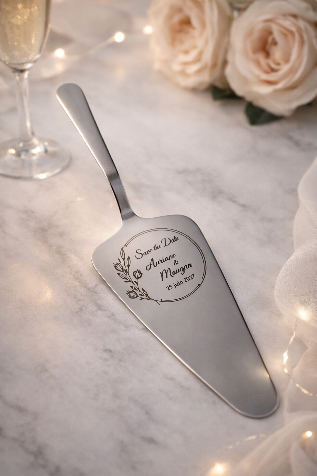 Pelle à gâteau personnalisée – Gravure sur mesure | Mariage, anniversaire, baptême, EVJF